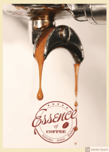Essence of Coffee logo below coffee dripping from a machine